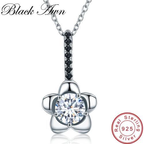 [BLACK AWN] 925 Sterling Silver Fine Jewelry Black and White Eternity Band Trendy Engagement Necklaces Wedding Pendants P095