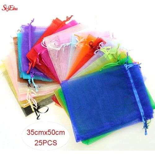 35*50CM 25PCS Multi-color Large Organza Bag Jewelry Packaging Bags Pouches Favor Candy Gift Bag For Wedding Christmas 8zSH322