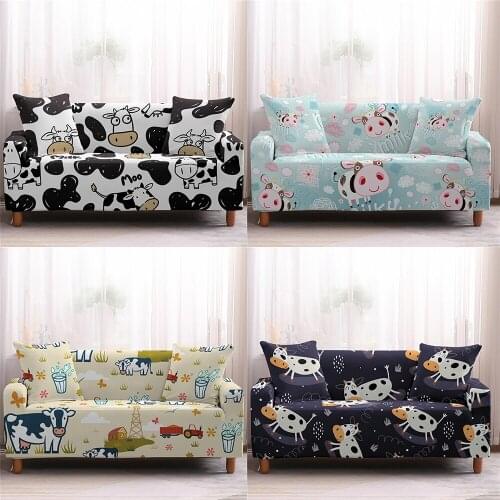 Nordic Cute Cartoon Animal Sofa Cover Living Room Black White Cow Stretch Sofa Couch Cover Corner Sofa Slipcover 1/2/3/4 Seaters