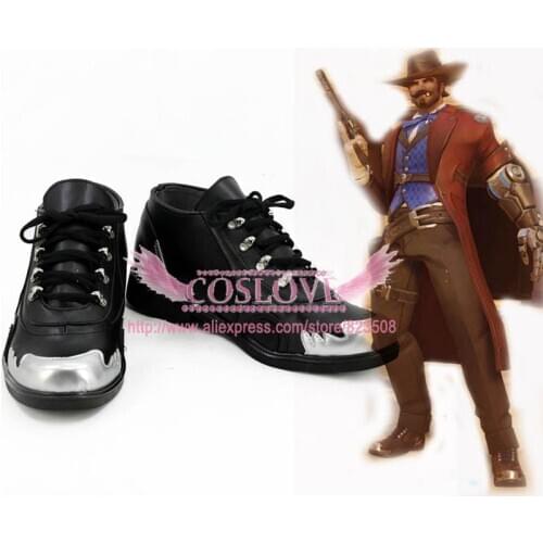OW Game Jesse McCree Black Shoes Cosplay Boots CosplayLove For Christmas Halloween