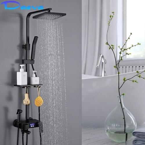 Black LED Display Thermostatic Shower Faucet Set All Brass Shower System Mixer Tap Bathtub Shower Mixer SPA Rainfall Tap