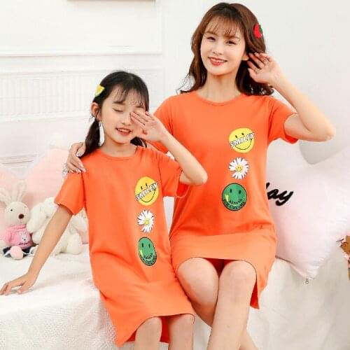 Home And Sleep Clothes New Summer Girls Night Dress For Mother Daughter Pajamas Vestidos 2021 Kid Cartoon Print Sleeping Dresses
