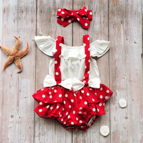 FOCUSNORM 2 Colors Summer Baby Girls 3pcs Clothes Sets Ruffles Short Sleeve Off Shoulder T Shirts Polka Dot Overalls Shorts
