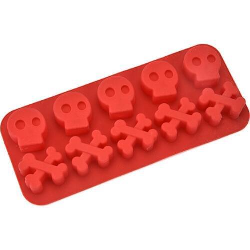 Halloween Bone Skull Skeleton Cake Mold 10 Cavities Fondant Halloween Supply Cake Skulls Mold Chocolate Mould DIY Baking Tool