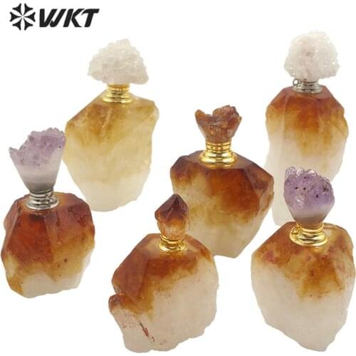 WT-P1499 New One piece Big fashion yellow stone pe big Chunky raw stone perfume bottle lady portable natural perfume bottle 1 PC