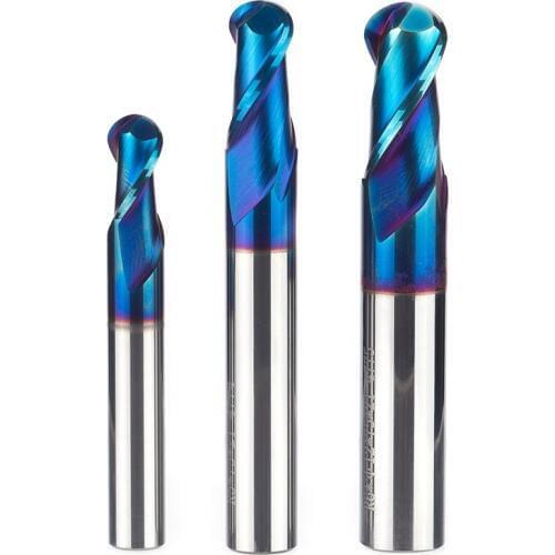 HUHAO 1PC HRC63 Ultrafine Tungsten Carbide Cutter CNC Tool Alloy Coating End Mill 2 Flutes Ball Milling Cutter For Steel Copper