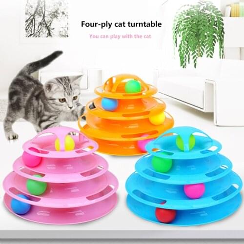 Pets Interactive Toys Cats Three-Tier / Four-Tier Turntable Pet Intellectual Track Tower Funny Cat Toy Plate 3 4 Balls 4 Levels