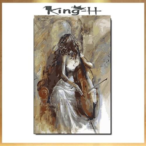 Skilled Artist Hand-painted High Quality Impressionist Art Musician Figure Oil Painting on Canvas Lady with Cello Oil Painting