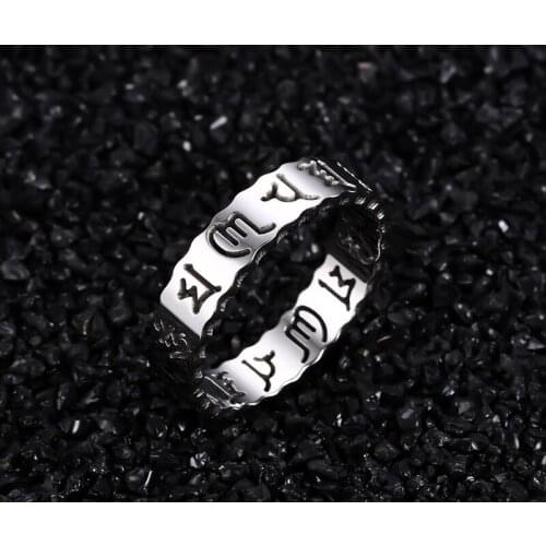 5 mm Thin Charm Buddhism Sanskrit Style Stainless Steel Rose Gold Silve Plated Men Ring Wholesale Religious Jewelry Ring Gifts