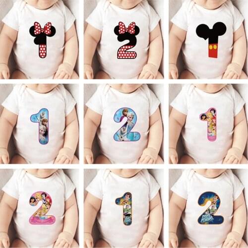 Disney Mickey Minnie Mouse Frozen Toy Story HAPPY BIRTHDAY Number 0 1 2 Baby Romper Infant Jumpsuit Newborn Clothes 0-24M