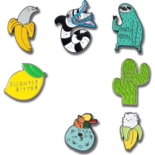 Creative Animal plant Funny enamel Brooches for women Little Prince Fox sloth Lapel Pins Badges Snake Banana Shirt bag Jewelry