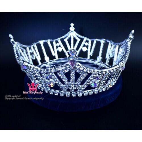 Round crown beauty pageant crown crown headdress fashion rhinestone crystal color accessories ornaments princess and queen weddi