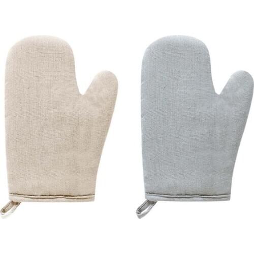 Kitchen Heat Resistant Glove Cotton Linen Baking BBQ Cooking Mitts Microwave M68E