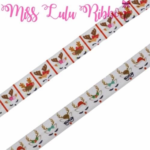 5/8"16mm Series Printed Elastic/Foe Ribbon Cute Cartoon DIY Christmas Gift Packing Stuffs 50yards/roll Hair Bowknots Making