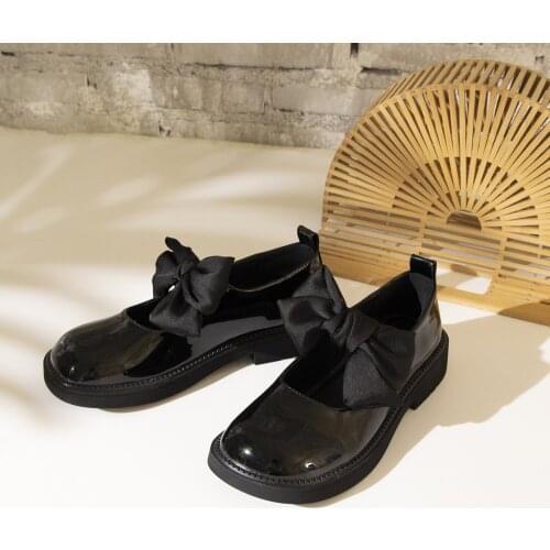 Black Silk Bowknot Lady Slip-On Patent Leather Loafer New Fashion Women Shoes Spring Autumn Summer Wear Square Toe Mid Hee