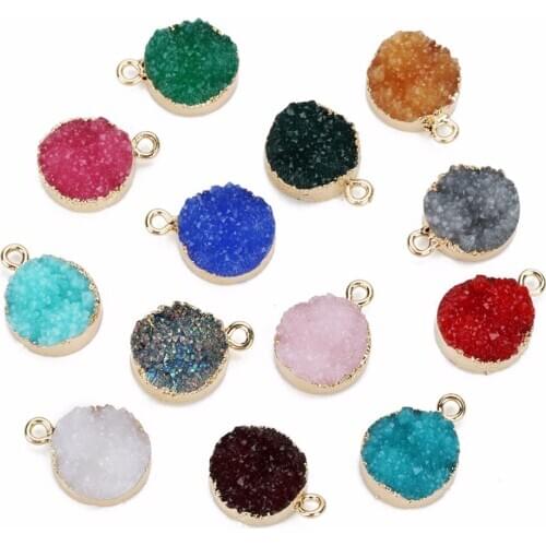 LOULEUR 12 Colors 13.5mm Faux Druzy Resin Charms Pendant Colorful Round Charm For Girls Women DIY Jewelry Making 5pieces/lot