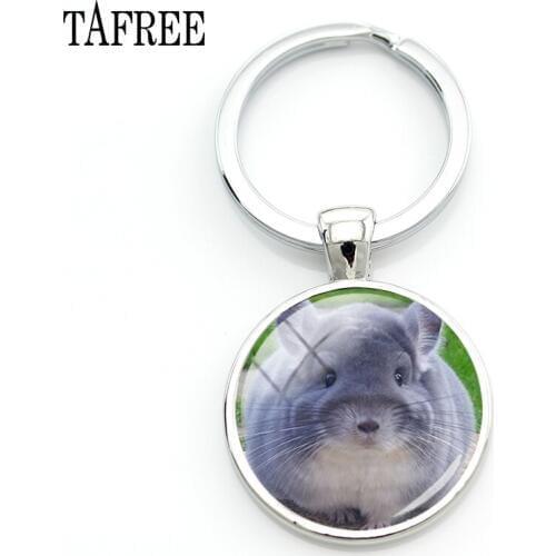 TAFREE Fat Chinchilla Fashion Keychains Lovely Glass Cabochon Dome Handmade Key Chain Keyring Keyholder Car Jewelry Gifts QF959