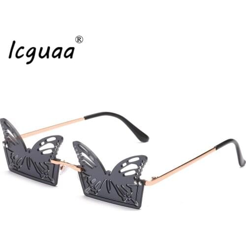 Fashion Butterfly Rimless Sunglasses Hollow Lens Funny Butterfly Unique Frameless Sun Glasses Female Eyeglasses UV400