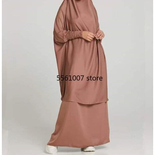 Muslim Macthing Outfit Dress Abaya 2pcs Set Women Plain Nida Jilbab Khimar Shirred Curff Long Skirt Prayer Set Niqab Dubai Islam