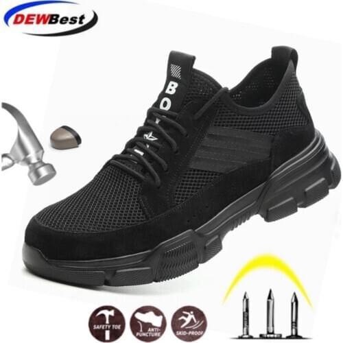 DEWBEST Outdoor Mens Industrial & Construction Steel Toe Cap Safety Shoes Men Breathable Puncture Proof Work Boots Sneakers