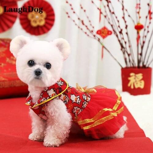 New Year Party Dress For Small Dogs Clothes Cute Red Dog Skirt Wedding Dress For Puppy Costume Chihuahua Christmas Pet Clothing