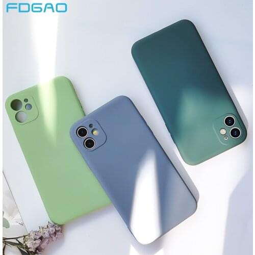 Liquid Square Silicone Original Case for iPhone 12 Pro MAX Mini XS XR X 7 8 Plus SE Lens Full Shockproof Protection Phone Cover
