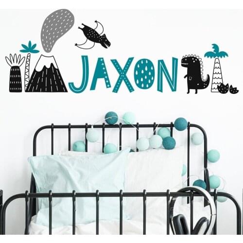 Custom Name Dinosaur Tree Volcano Wall Sticker Kids Room Personalized Name Jurassic Park World Dino Jungle Wall Decal Playroom