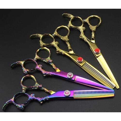 Professional 6 inch japan 440c Dragon handle hair scissors Cutting shears thinning sissors barber hairdressing tools scissors