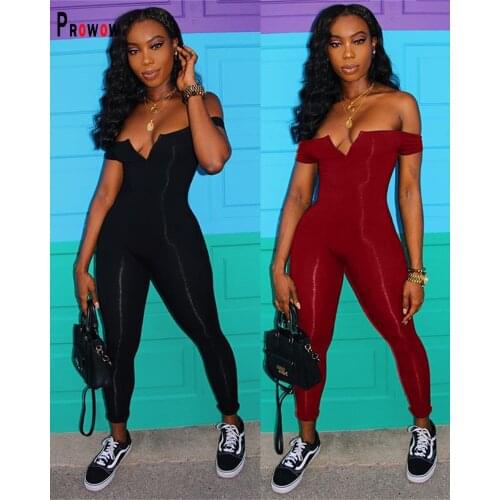 Prowow Women Jumpsuits V-neck Solid Color Bodycon Outfits 2021 New Summer Rompers for Woman One Piece Streetwear Outfit