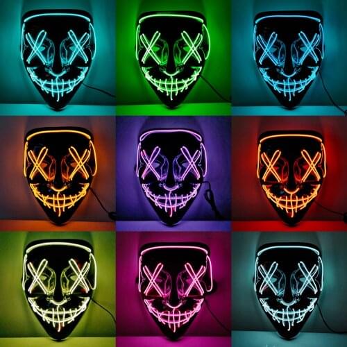 Halloween Mixed Color Led Mask Party Masque Masquerade Masks Neon Maske Light Glow In The Dark Horror Mask Glowing Mask
