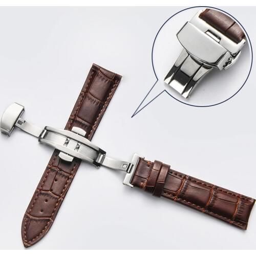 18mm 19mm 20mm22mm Genuine Leather Watchbands Universal Watch Butterfly buckle Band Steel Buckle Strap Wrist Belt Bracelet+Tool