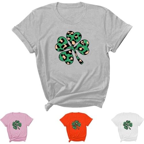 Leopard Clover Letter Print Women T Shirt Short Sleeve O Neck Loose Women Tshirt Ladies Tee Shirt Tops Clothes Camisetas Mujer