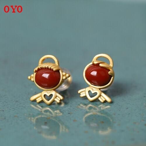 S925 silver southern red angel baby earrings fashion