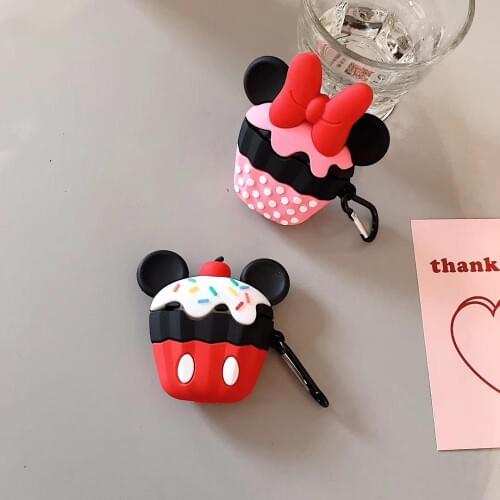 3D Cute Cartoon Mickey Cakes For Apple Wireless Bluetooth Headset Set airpods2 Cover Silicone Minne Cake Protective Cover