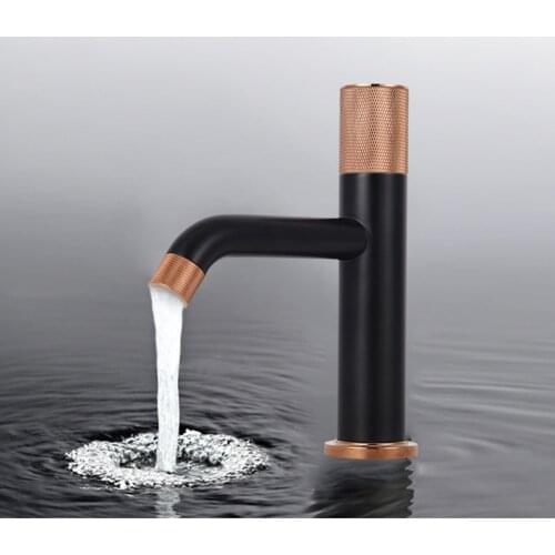 Basin Faucets Single Handle Rose Gold and Black Brass Faucet Hot and Cold Sink Faucet Mixer Taps Bathroom Faucet Lavatory Mixer