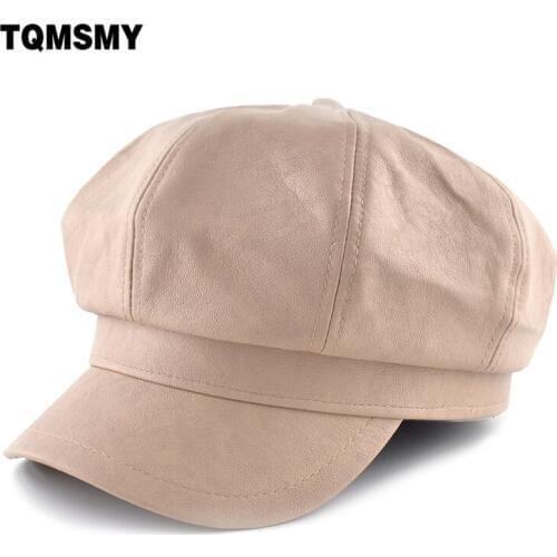 Unisex Octagonal hat men autumn Imitation leather fabric gorros planas mens Newsboy Cap women solid color hats for men Berets