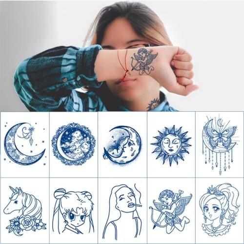 Juice Lasting Ink Tattoos Body Art Waterproof Temporary Tattoo Sticker Lines Tatoo Arm Fake Bear Gun Moon Angel Tatto Women Men