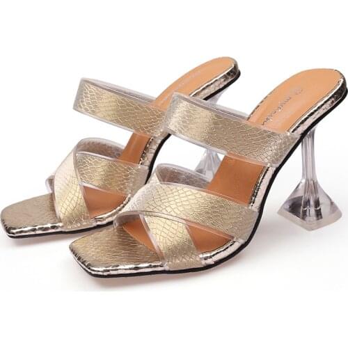 2021 New Snake Print Slippers Cross Strap Shoes Gladiatol Sandals Women Pumps Thin Heels Club Slippers Sexy Pumps Big Size 45 46