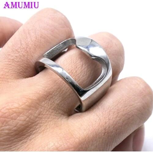 AMUMIU Bear Head Women Rings Punk Stainless Steel Skull Ring Mens Biker Jewelry R059