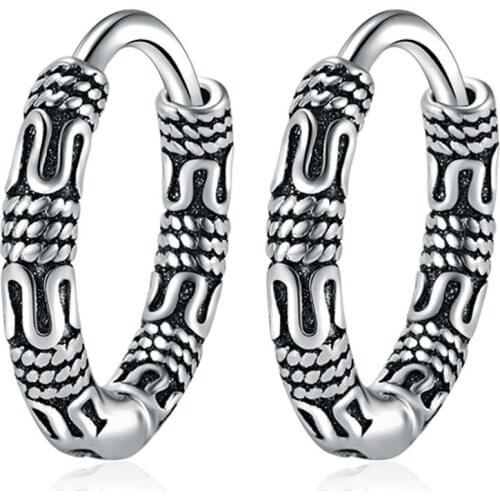 Vintage Silver Plated Round Hemp Rope Chain Hoop Earrings for Women Retro Handmade Carved Earrings Female Fashion Jewelry 2020