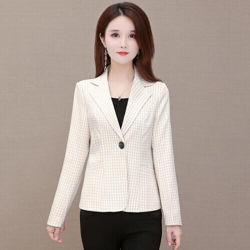 Fashion Autumn Women Plaid Blazers and Jackets Work Office Lady Suit Slim Simple Button Business 2020 Female Blazer Coat Talever