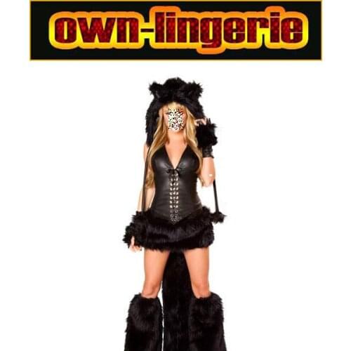 New Arrival Sexy Adult animal Costume cat woman faux fur Costume carnival black fancy cosplay item w1179
