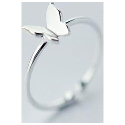 Season Gate 925 Sterling Silver Fashion Elegant Charming Glossy Butterfly Adjustable Size Open Ring for Women Girls SR029