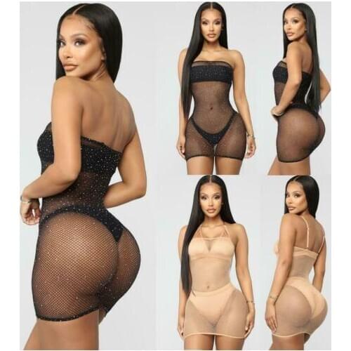 Women´s Mesh Dress Fishnet Bikini Cover Up Sequin Mini Dress Swimsuit Summer Beach Transparent Dress Bikini Cover Bathing Suit