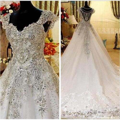 Bling Beading A Line Wedding Dress V Neck Vintage Wedding Dresses Bridal Gowns 2020 Nigeria abito da sposa