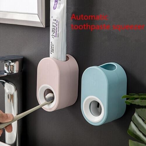 1Pc Wall Mount Automatic Toothpaste Dispenser Dust-Proof Toothbrush Holder Shelf Tool Stand Bathroom Badkamer Accessories