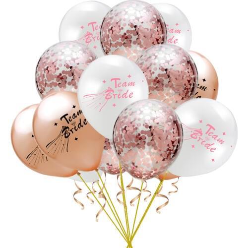 15pcs Team Bride Balloon Rose Gold Confetti Balloon Hen Party Wedding Balloon Decoration HM05