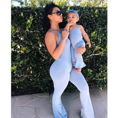 2021 Summer Family Matching Clothes Outfits Sleeveless Overalls For Mommy And Me Jumpsuits Mother Daughter Blue Pants Mom Baby
