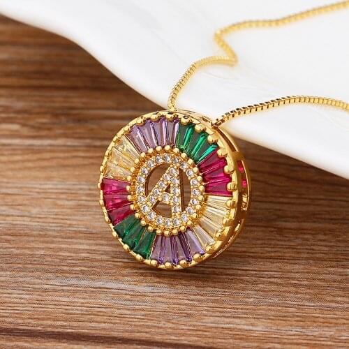 26PCS/Lot A-Z Initial Letter Name Choker Necklace Pendants Copper Rainbow CZ Statement Family Jewelry Chain Necklace For Women