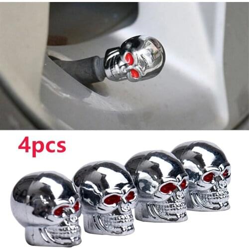 4pcs /set Skull Shape Car Tire Valve Cover Creative Wheel Valve Cap Auto Tyre Air Valve Stem Caps Dust Cover For Bike Car